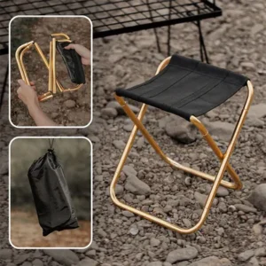 Chaise de camping extérieure pliante en alliage d'aluminium doré avec sac de tabouret